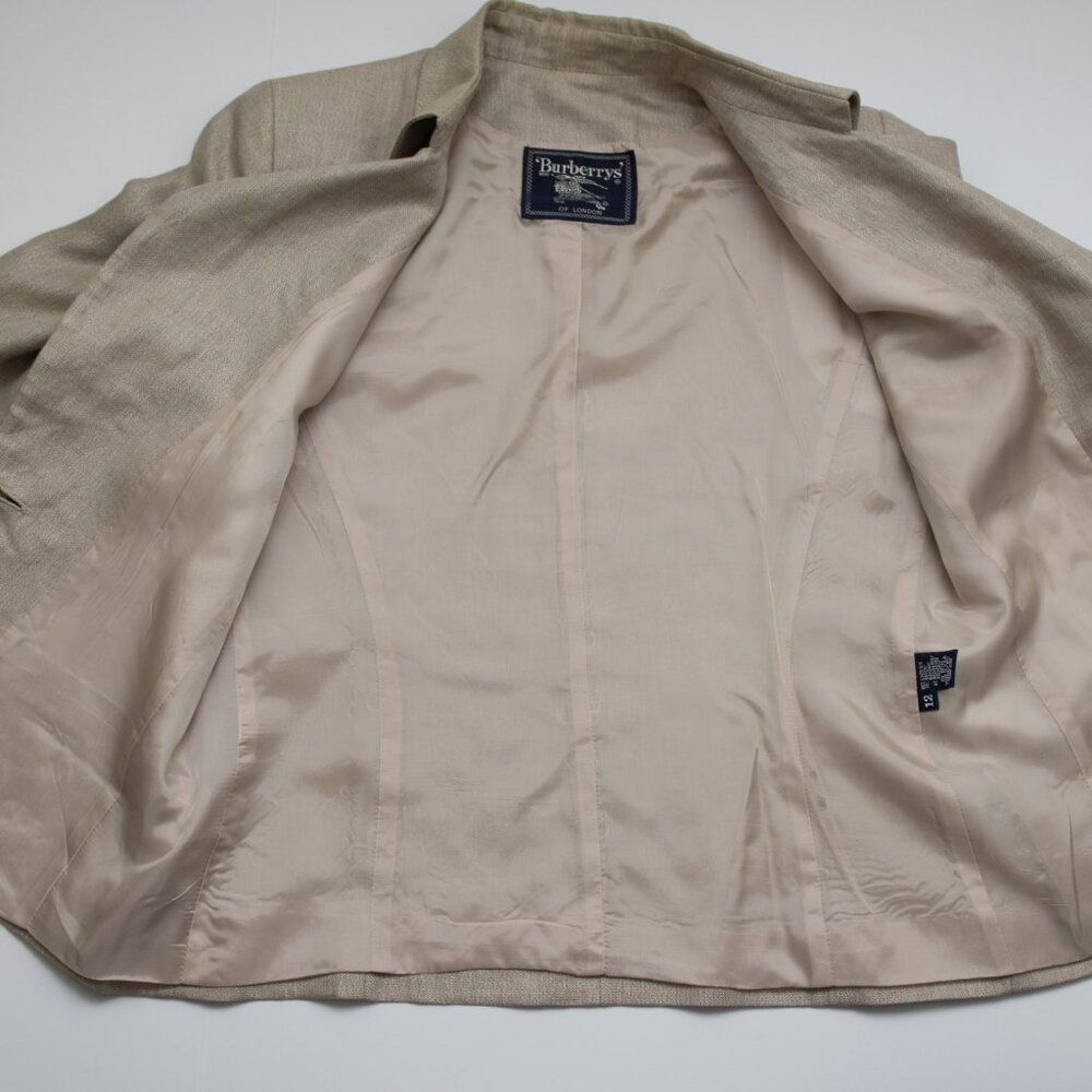Burberry London Vintage 80s Blazer Linen Blend Gold Metallic Size 12 - Picture 5 of 8